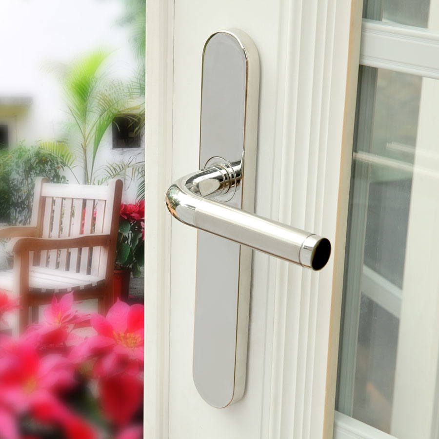 bright polished stainless steel door lever sets
